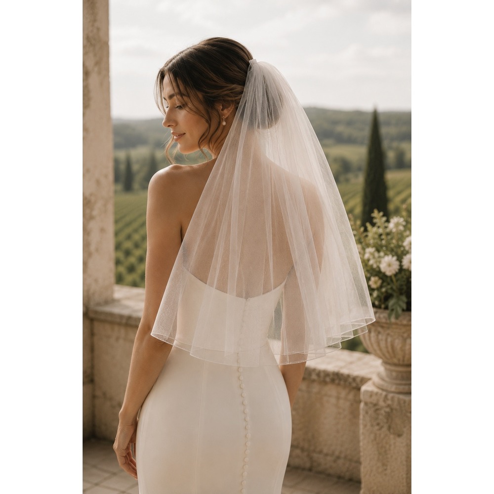 Source Unknown White Bridal Veil Two-Tier Tulle Hair Accessory